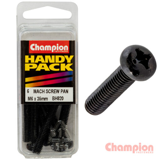 Champion Black Machine Screws - M6 x 35mm