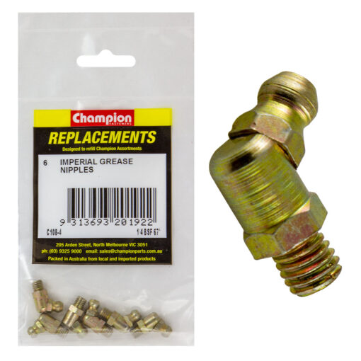 Champion 1/4in BSF 67.5-Deg. Grease Nipple -6pk