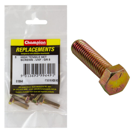 Champion 5/16in x 1in UNF Set Screw -Gr5 -5pk