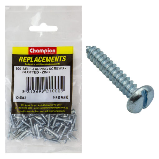 Champion 6G x 3/4in S/Tapping Screw Pan Head Slot -100pk