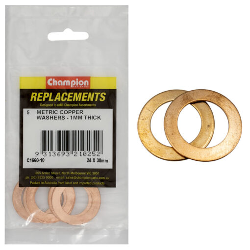 Champion M24 x 38mm x 1.0mm Copper Washer -5pk