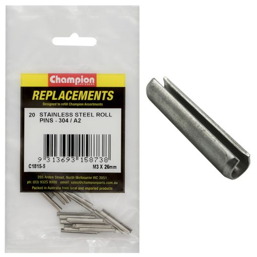 Champion 3mm x 26mm Stainless Roll Pin 304/A2 -20pk