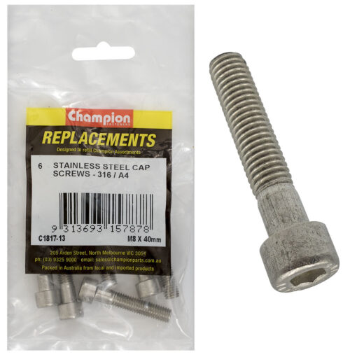 Champion M8 x 40mm Socket Cap Screw 316/A4 -6pk