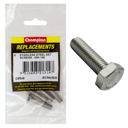 Champion M8 x 35mm Stainless Set Screw 304/A2 -4pk