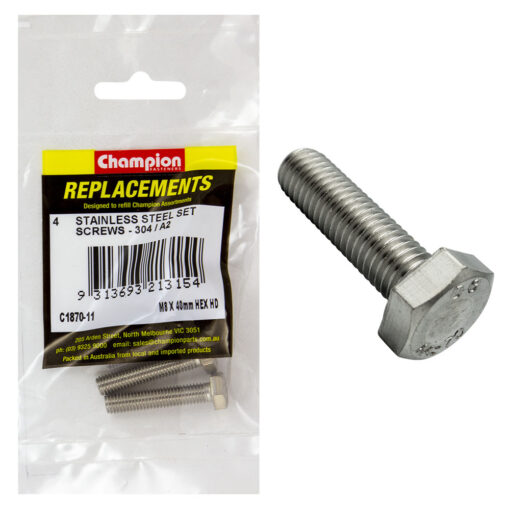 Champion M8 x 40mm Stainless Set Screw 304/A2 -4pk