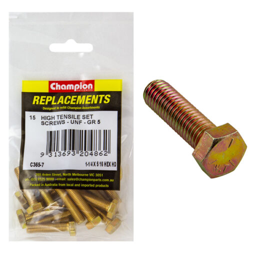 Champion 5/16in x 1-1/4in UNF Bolt -Gr5 -15pk