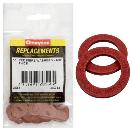 Champion 3/8in x 3/4in x 1/32in Red Fibre Washer -50pk