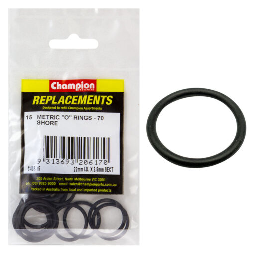 Champion 22mm (I.D.) x 2.5mm Metric O-Ring -15pk