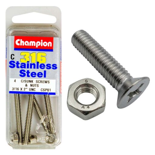 Champion 3/16in x 2in UNC CSK Set Screw 316/A4 (C)