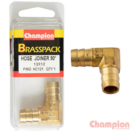 Champion Hose Joiner 90 deg Barb Elbow Brass 1/2-1/2