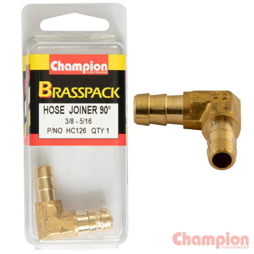 Champion Hose Joiner 90 deg Barb Elbow Reducer Brass3/8-5/16