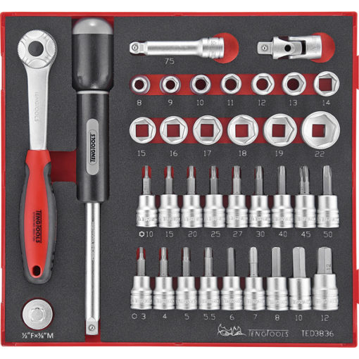 Teng 36pc 3/8in Dr. Std & Tx/Hex Skt Set - TED-Tray