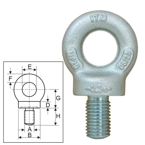 ITM Lifting Collared Eyebolt w/ Thread BS 4278-20mm-1.2T