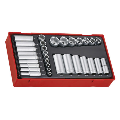 Teng 32pc 1/4 & 3/8in Dr. Reg/Deep AF Skt Set - TC-Tray